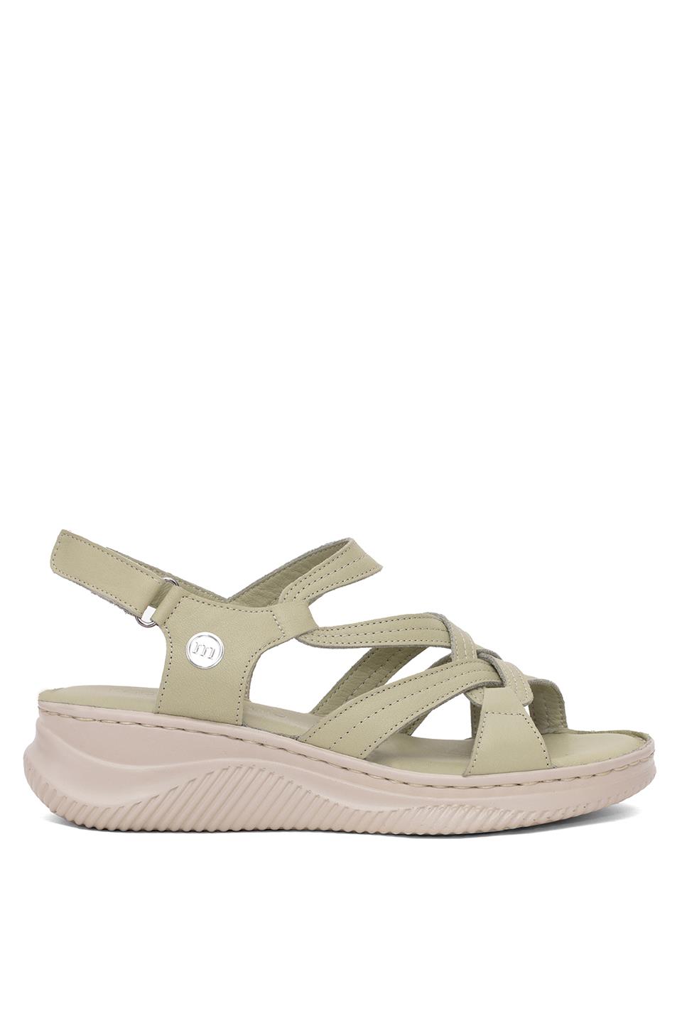 Mammamia D25YS-2265 Kadın Hakiki Deri Dolgu Topuk Sandalet Yeşil