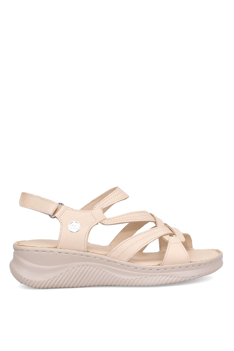 Mammamia D25YS-2265 Kadın Hakiki Deri Dolgu Topuk Sandalet Bej