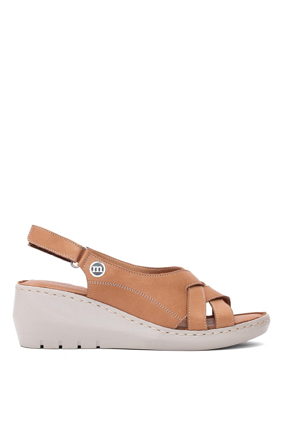 Mammamia D25YS-2510 Kadın Hakiki Deri Dolgu Topuk Sandalet Taba