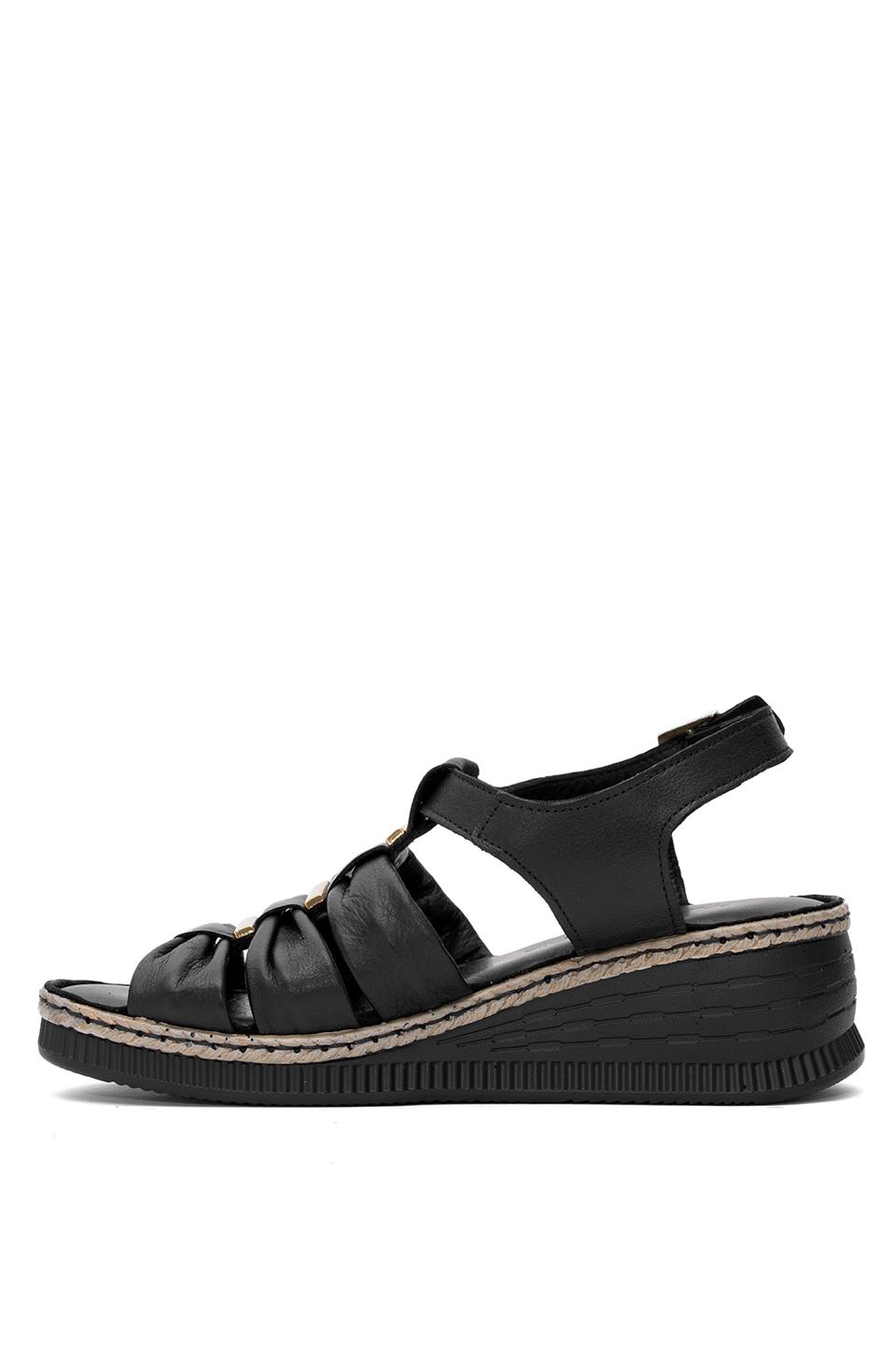 Mammamia D25YS-2545 Kadın Hakiki Deri Dolgu Topuk Sandalet Siyah