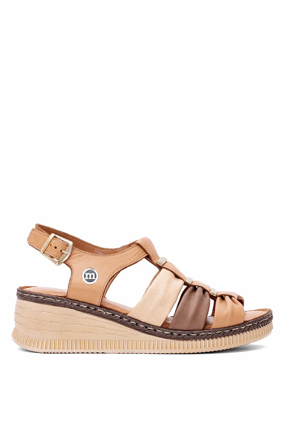 Mammamia D25YS-2545 Kadın Hakiki Deri Dolgu Topuk Sandalet Taba