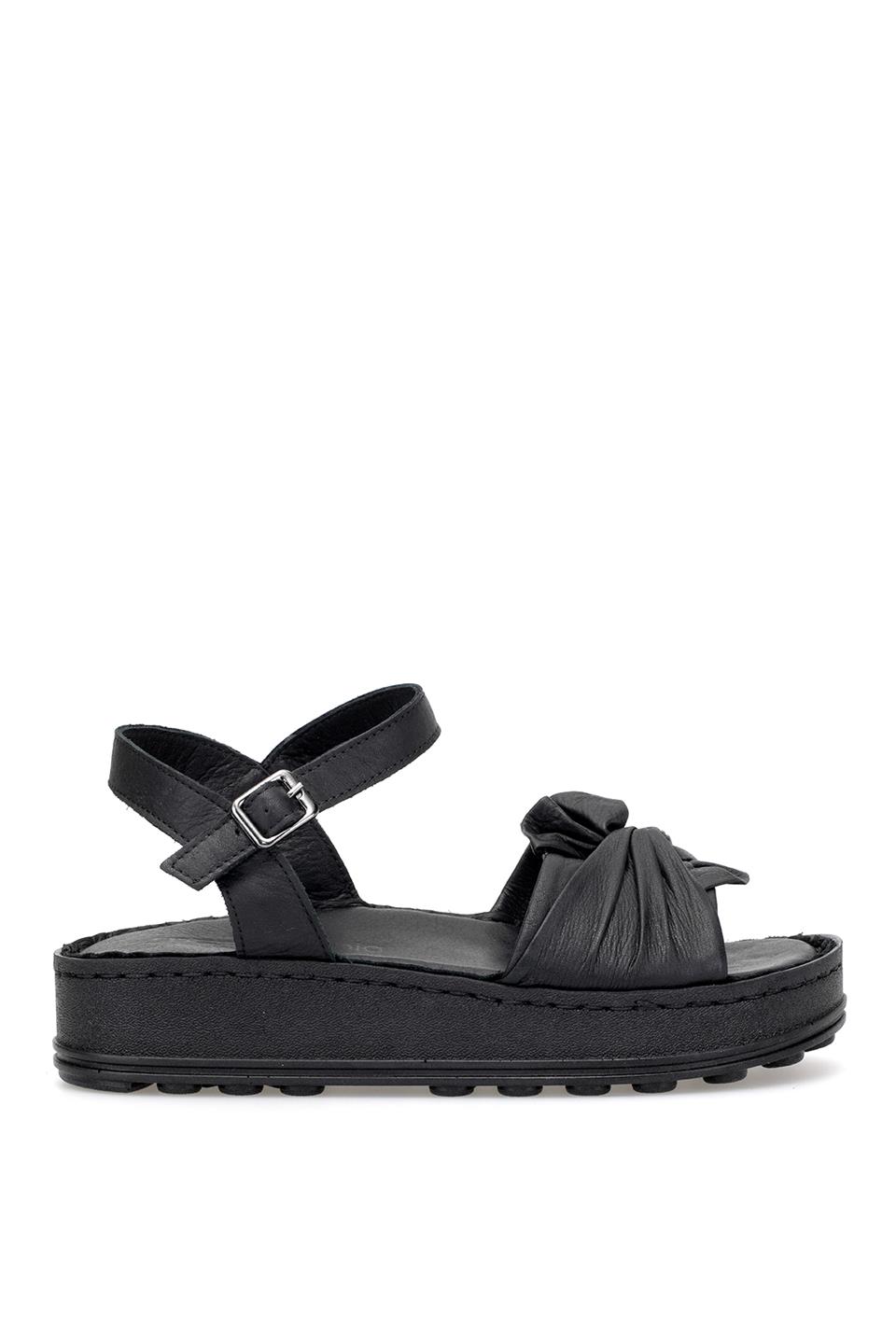 Mammamia D25YS-2595 Kadın Hakiki Deri Düz Sandalet Siyah
