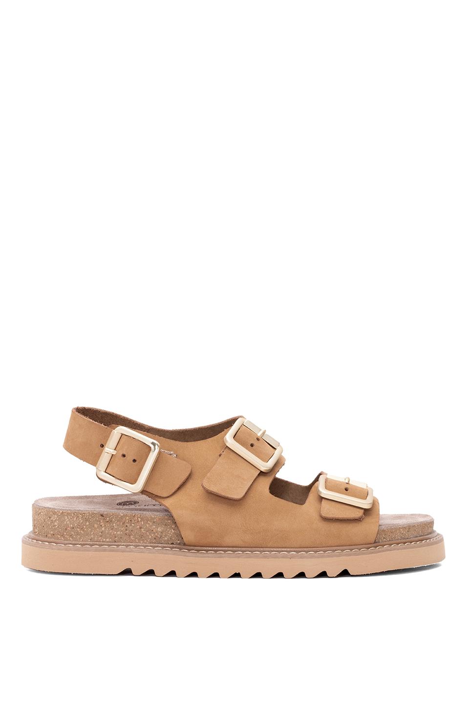 Mammamia D25YS-2630 Kadın Hakiki Deri Düz Sandalet Camel