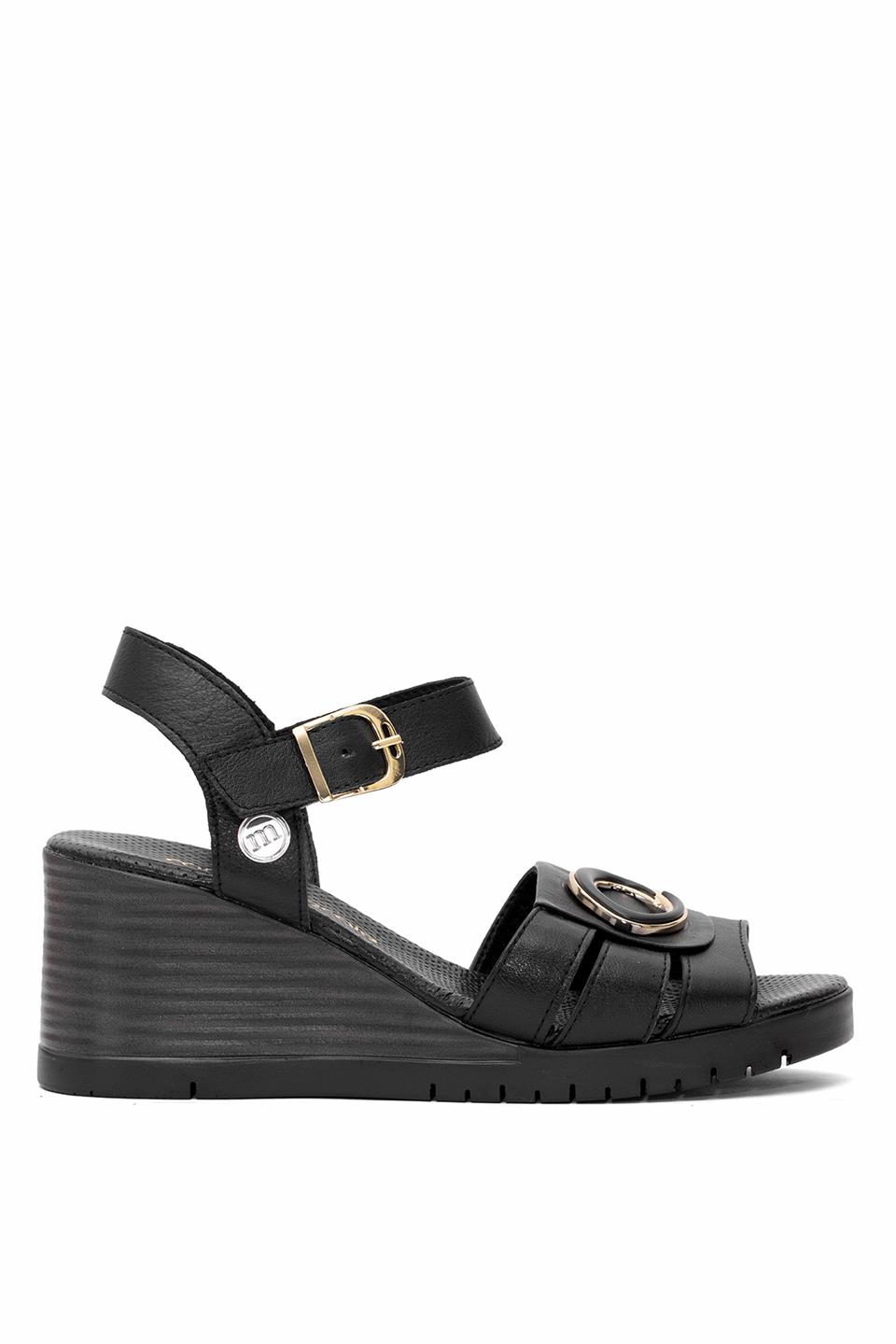 Mammamia D25YS-2775 Kadın Hakiki Deri Dolgu Topuk Sandalet Siyah