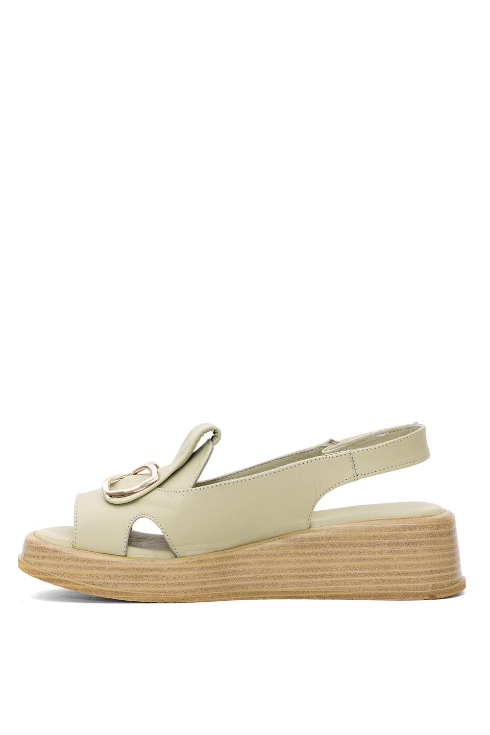 Mammamia D25YS-2780 Kadın Hakiki Deri Düz Sandalet Yeşil