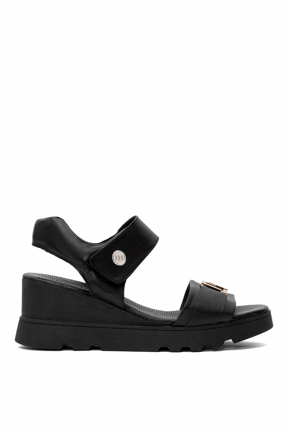 Mammamia D25YS-2995 Kadın Hakiki Deri Dolgu Topuk Sandalet Siyah