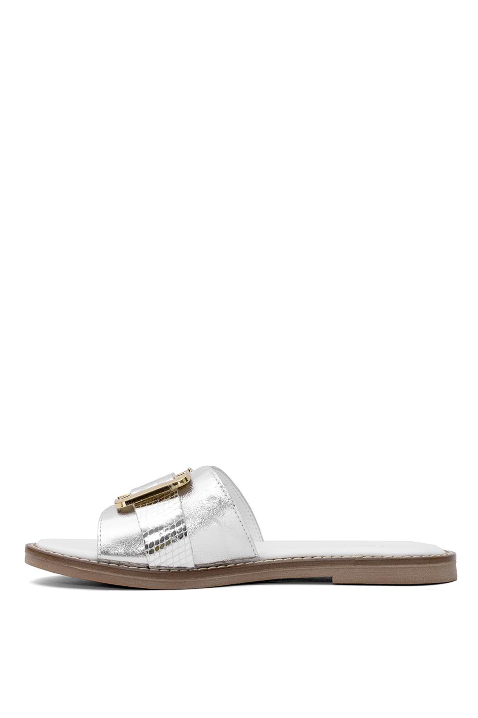 Mammamia D25YT-1105 Kadın Hakiki Deri Düz Terlik Gümüş