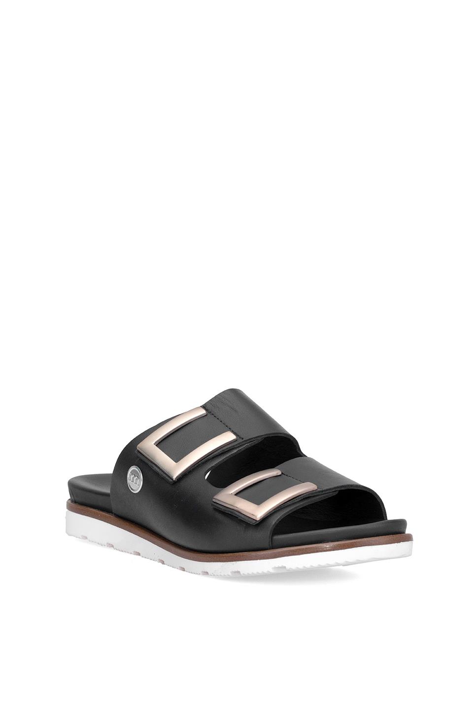 Mammamia D25YT-1235 Kadın Hakiki Deri Düz Terlik Siyah