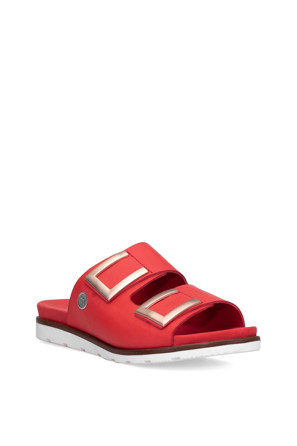 Mammamia D25YT-1235 Kadın Hakiki Deri Düz Terlik Kırmızı