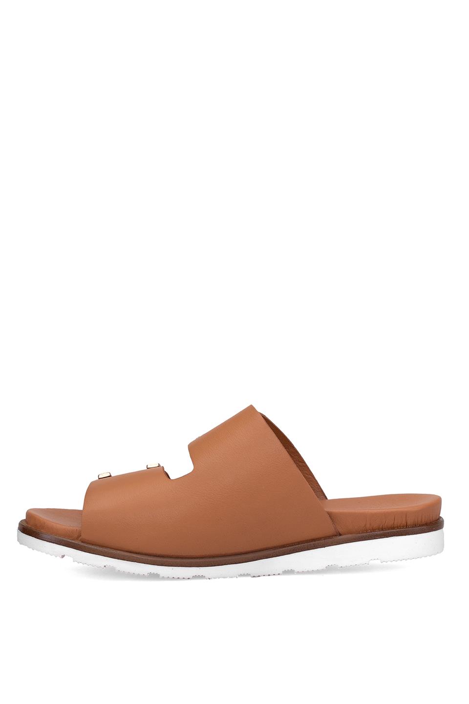 Mammamia D25YT-1235 Kadın Hakiki Deri Düz Terlik Taba