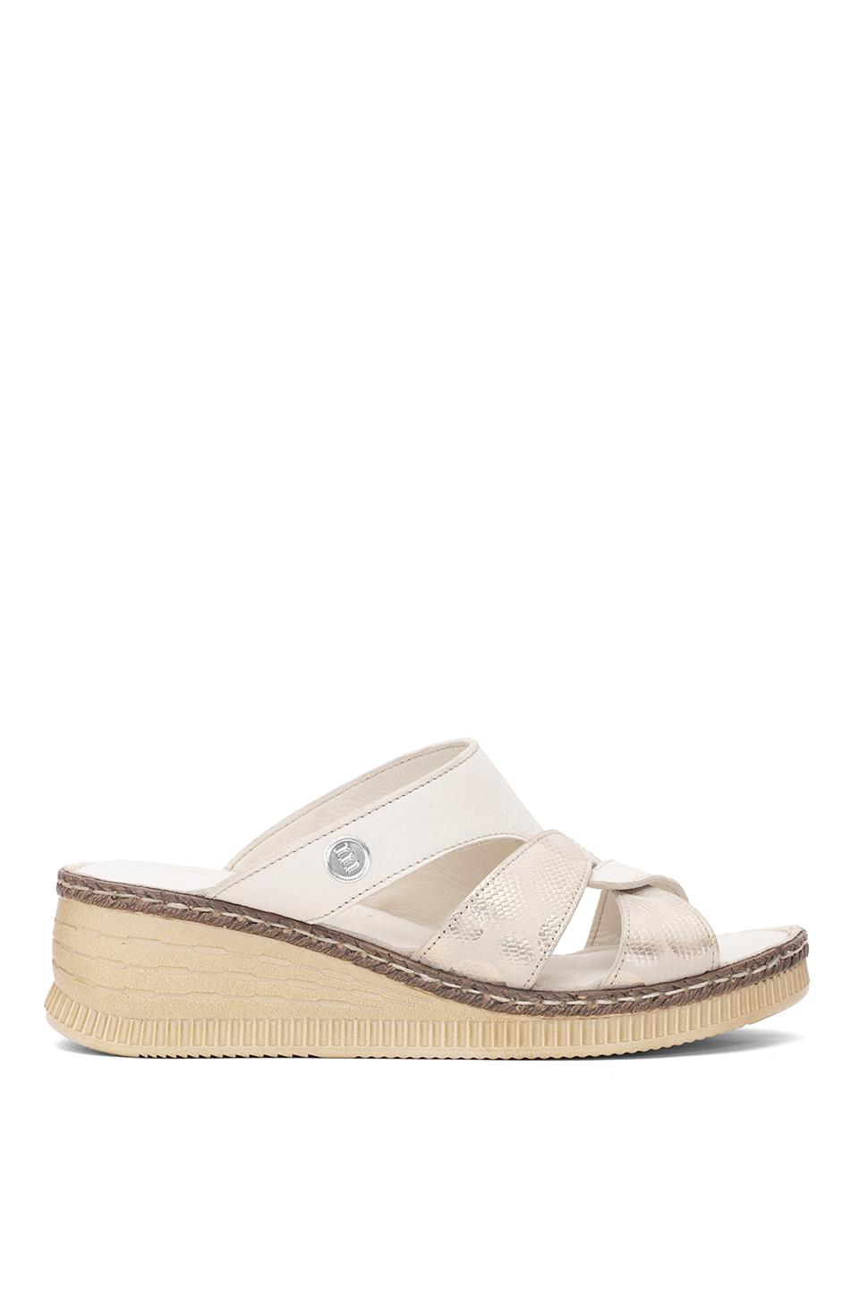 Mammamia D25YT-1265 Kadın Hakiki Deri Dolgu Topuk Terlik Kemik