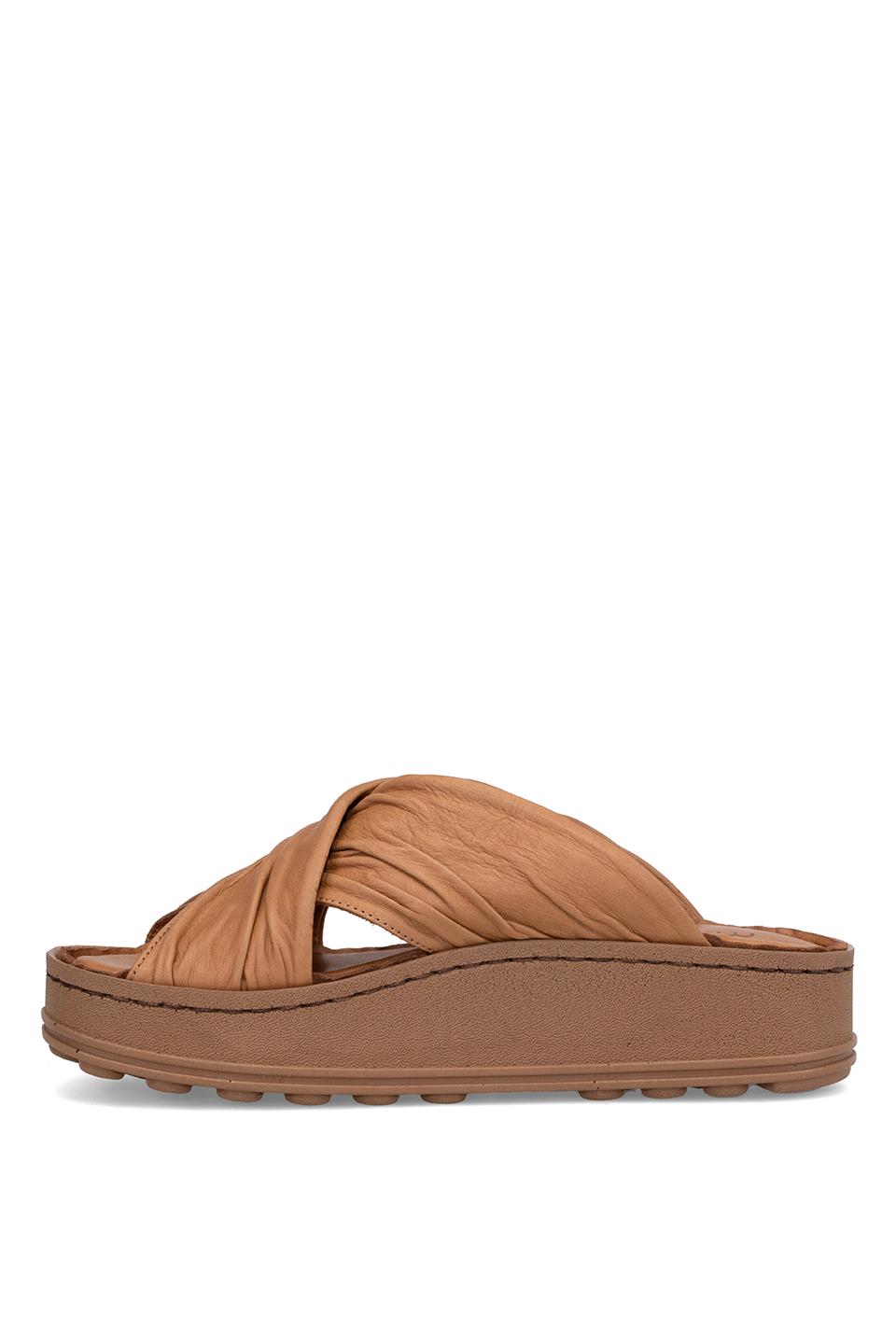 Mammamia D25YT-1430 Kadın Hakiki Deri Düz Terlik Taba