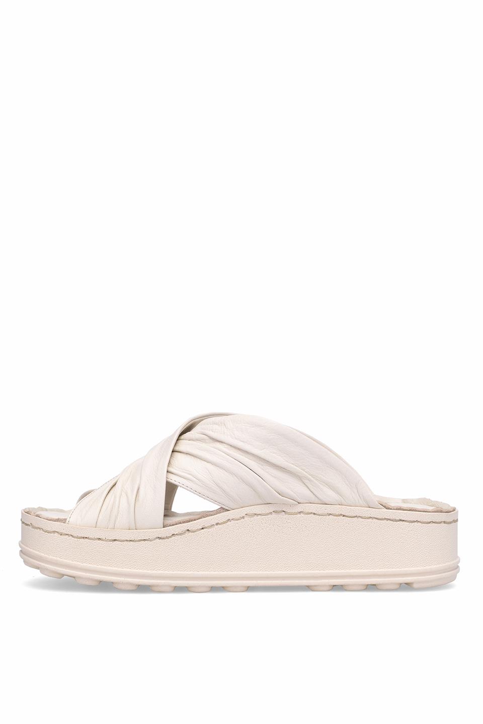 Mammamia D25YT-1430 Kadın Hakiki Deri Düz Terlik Krem