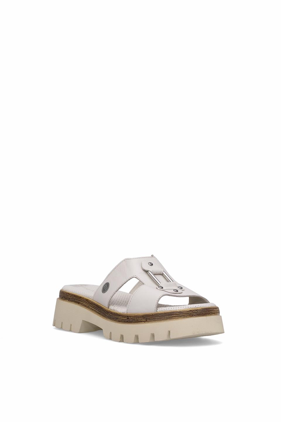 Mammamia D25YT-1655 Kadın Hakiki Deri Topuklu Terlik Krem