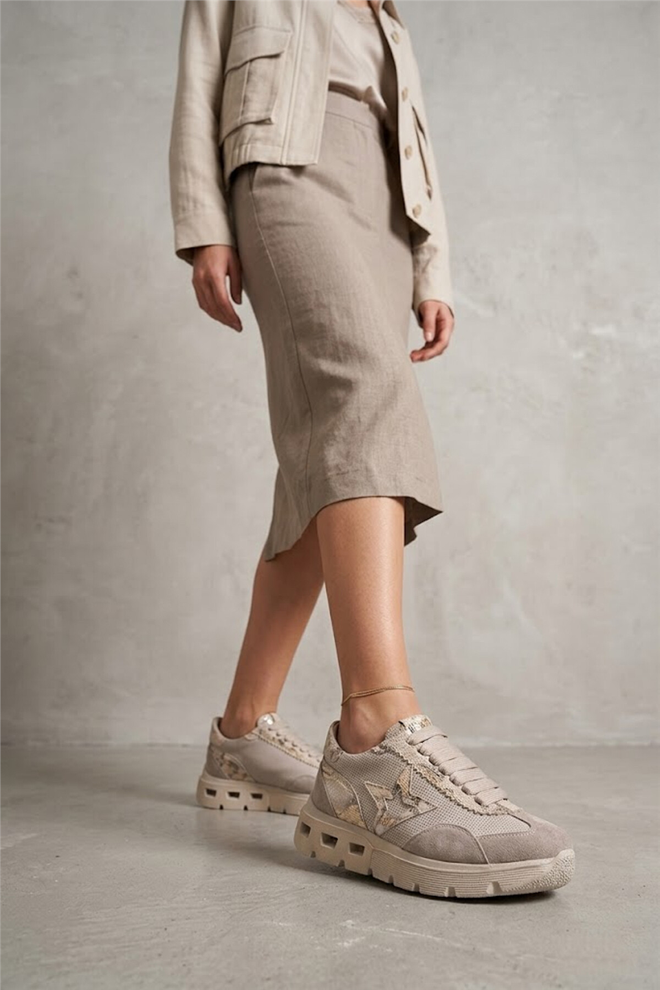 Mammamia D26YA-3990 Kadın Hakiki Deri Casual Ayakkabı Vizon