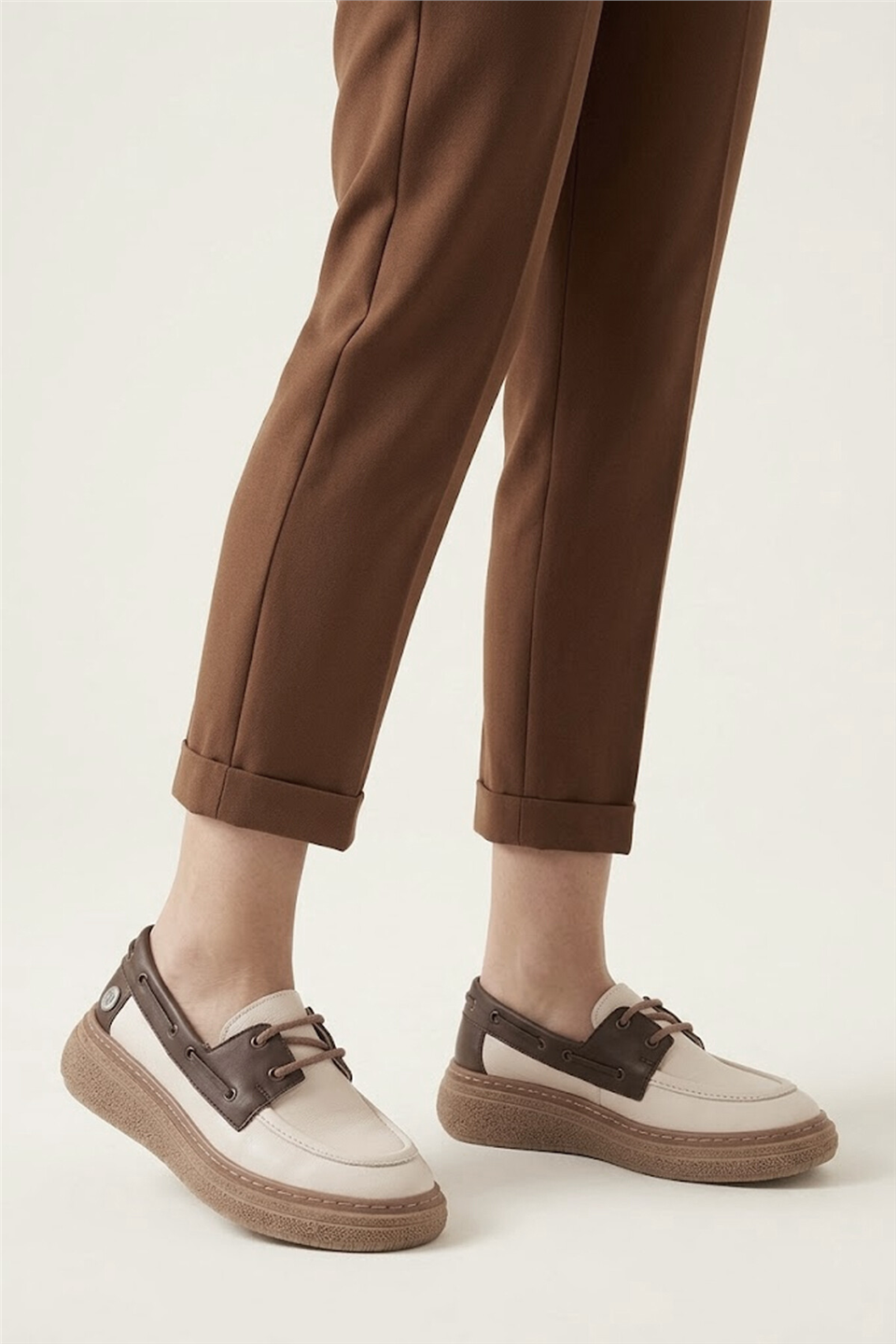 Mammamia D26YA-7580 Kadın Hakiki Deri Casual Ayakkabı Krem