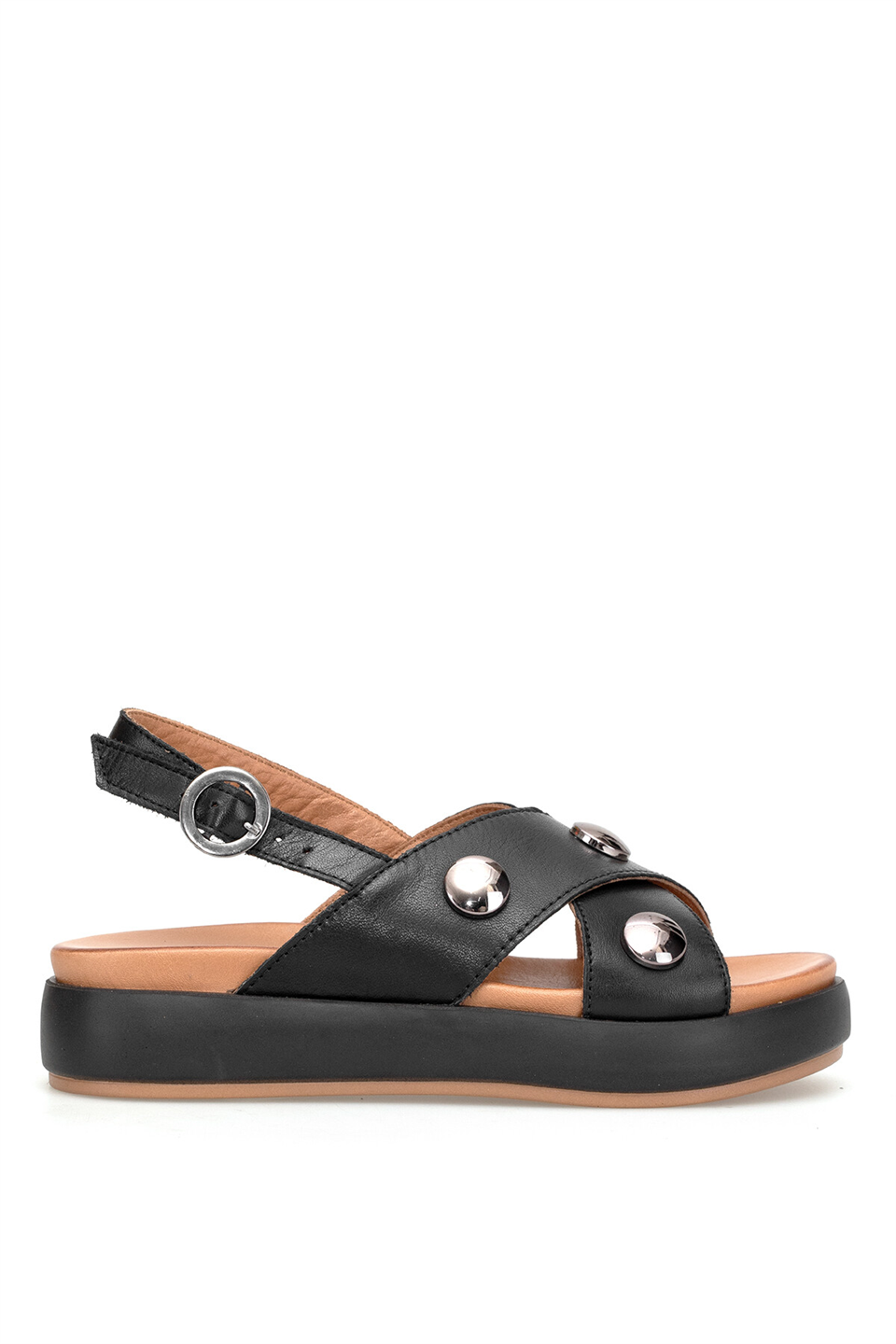 Mammamia D26YS-2220 Kadın Hakiki Deri Düz Sandalet Siyah