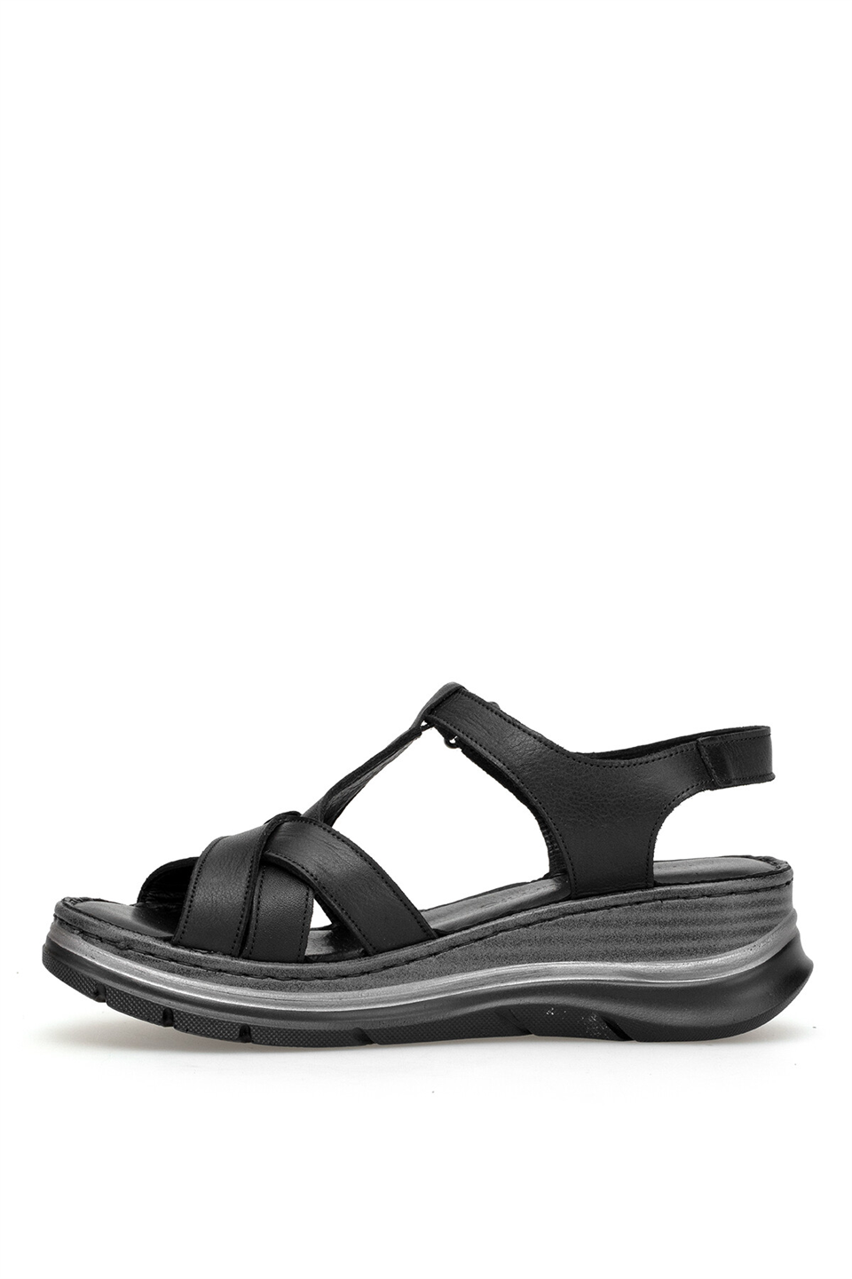 Mammamia D26YS-2590 Kadın Hakiki Deri Dolgu Topuk Sandalet Siyah