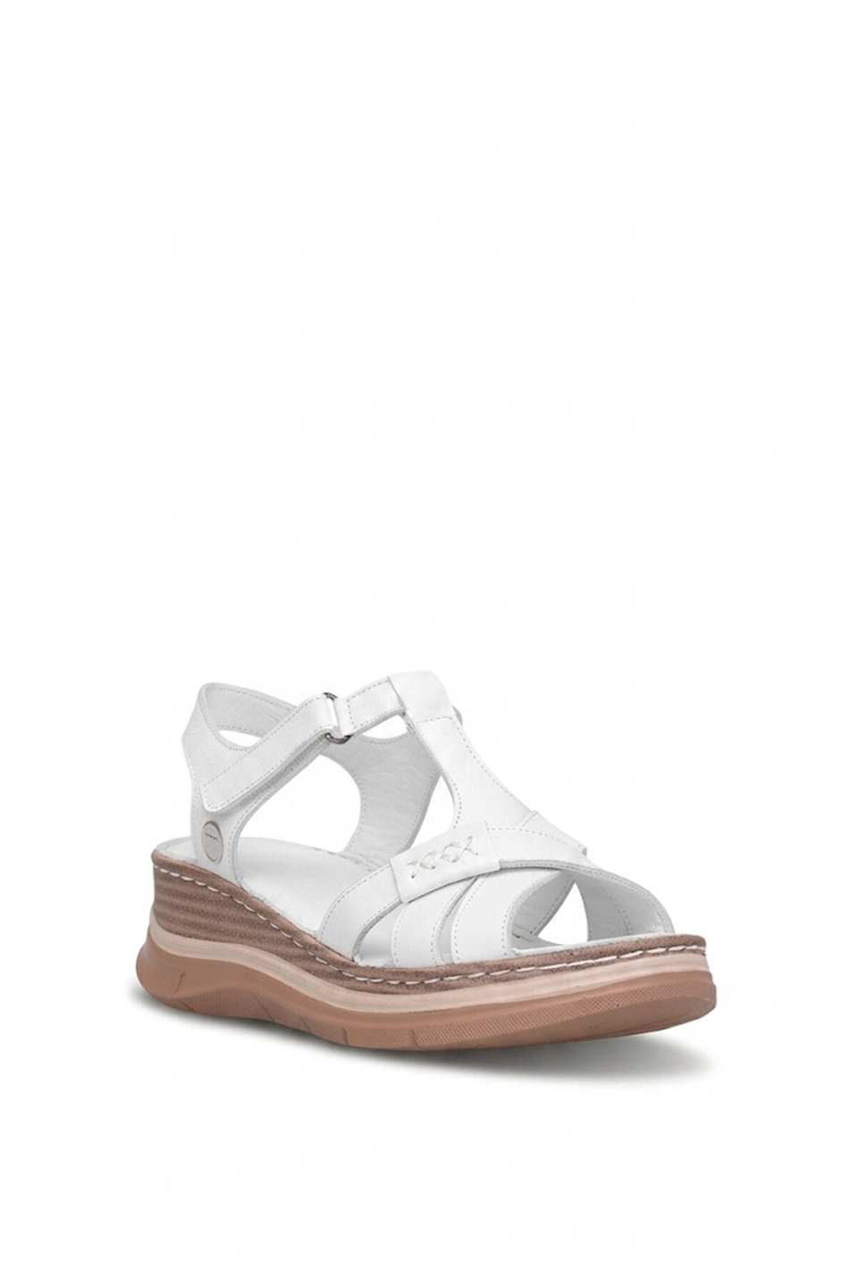 Mammamia D26YS-2590 Kadın Hakiki Deri Dolgu Topuk Sandalet Beyaz