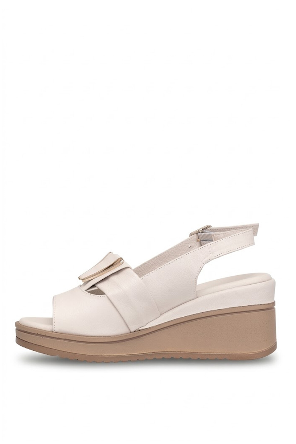 Mammamia D26YS-5220 Kadın Hakiki Deri Dolgu Topuk Sandalet Krem