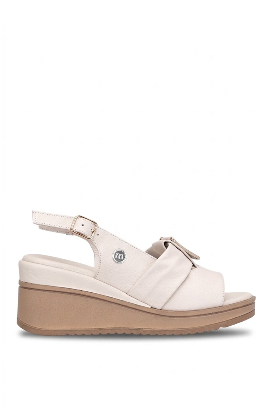 Mammamia D26YS-5220 Kadın Hakiki Deri Dolgu Topuk Sandalet Krem