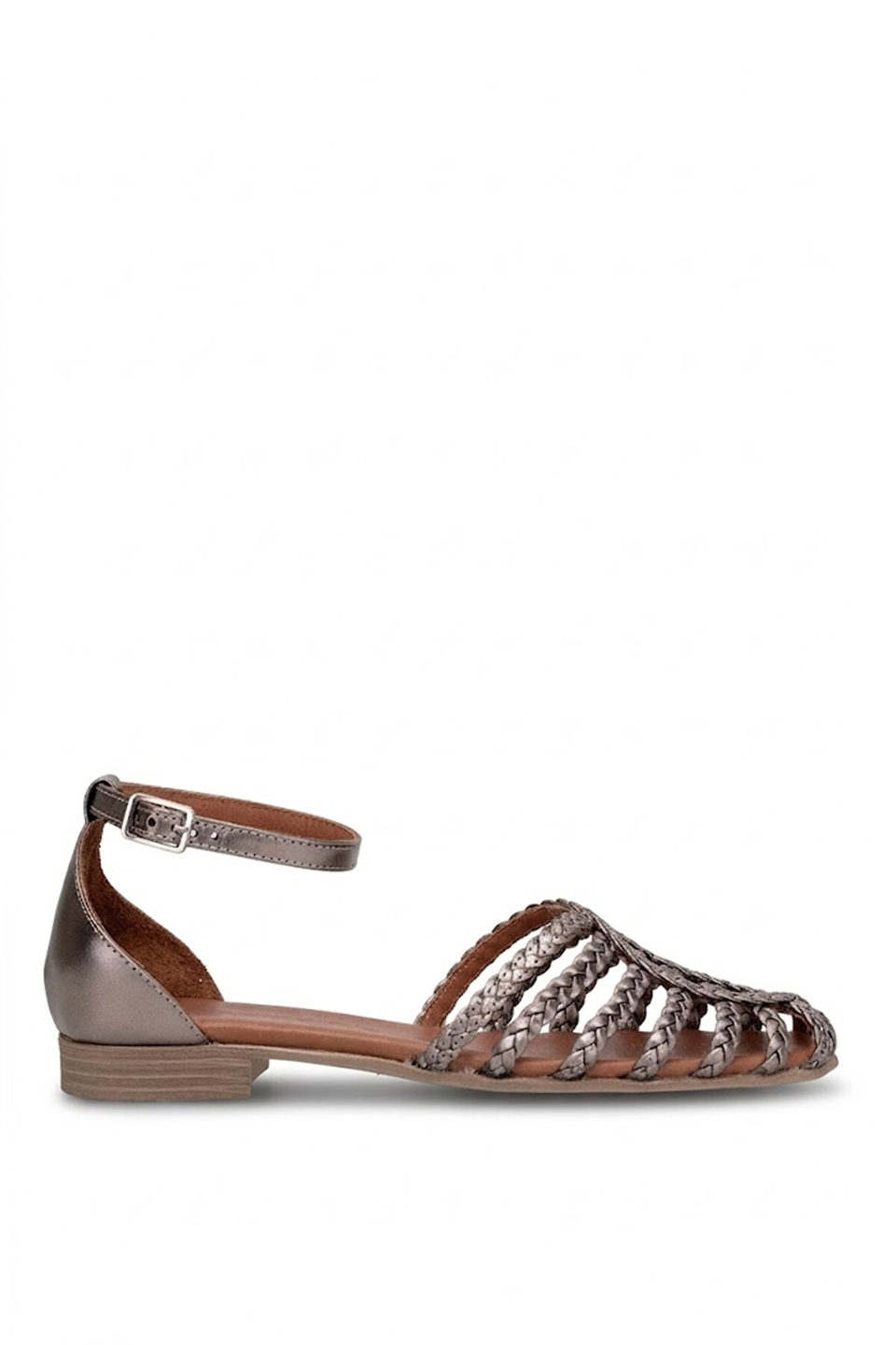 Mammamia D26YS-5280 Kadın Hakiki Deri Düz Sandalet Platin