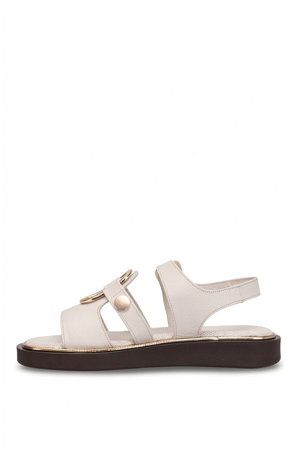 Mammamia D26YS-5290 Kadın Hakiki Deri Düz Sandalet Krem