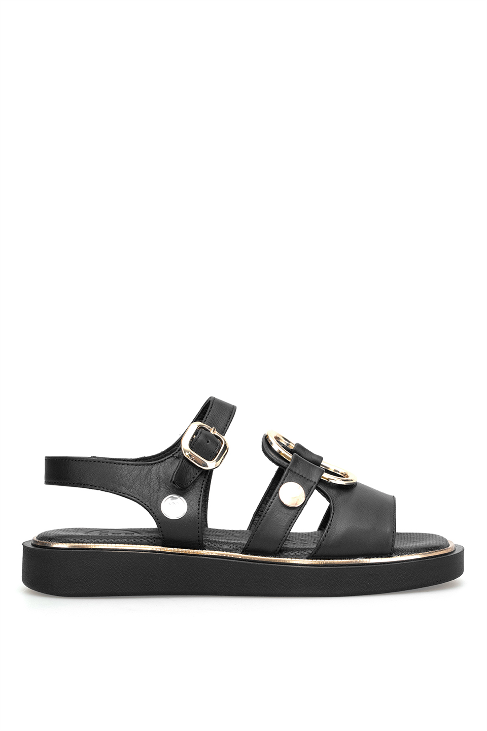 Mammamia D26YS-5290 Kadın Hakiki Deri Düz Sandalet Siyah