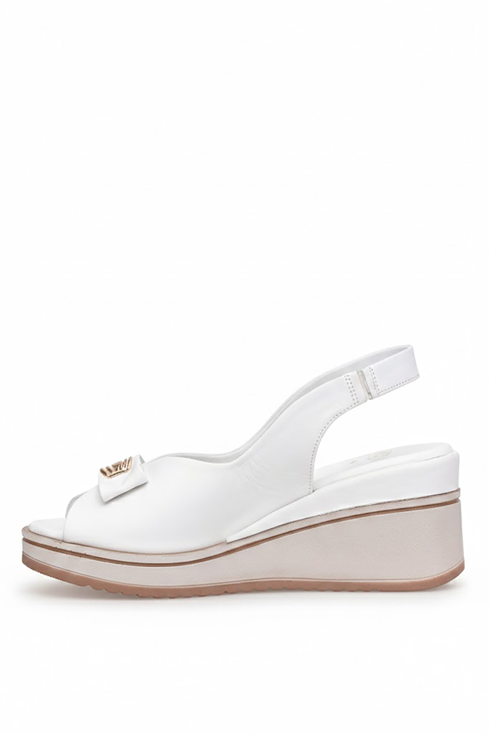 Mammamia D26YS-5295 Kadın Hakiki Deri Dolgu Topuk Sandalet Beyaz