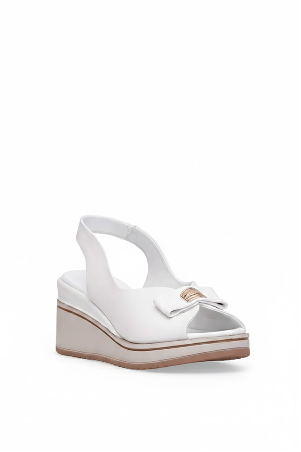 Mammamia D26YS-5295 Kadın Hakiki Deri Dolgu Topuk Sandalet Beyaz