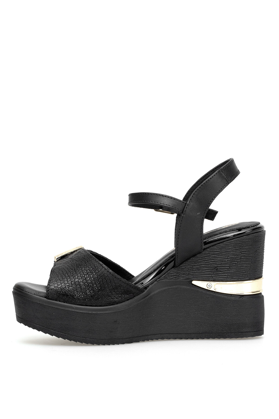 Mammamia D26YS-5390 Kadın Hakiki Deri Dolgu Topuk Sandalet Siyah