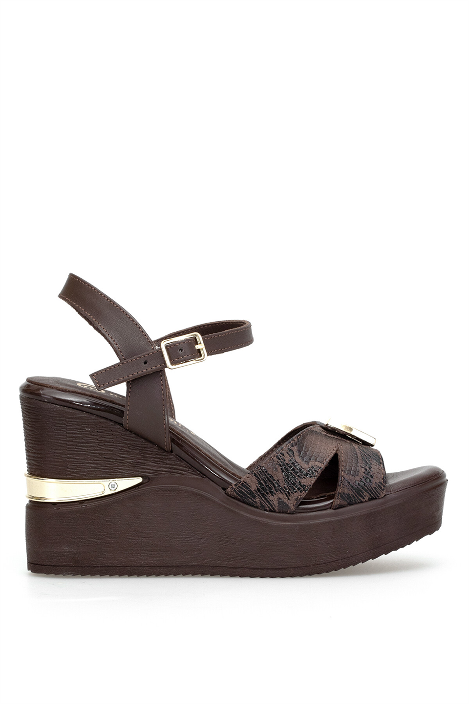 Mammamia D26YS-5390 Kadın Hakiki Deri Dolgu Topuk Sandalet Kahverengi