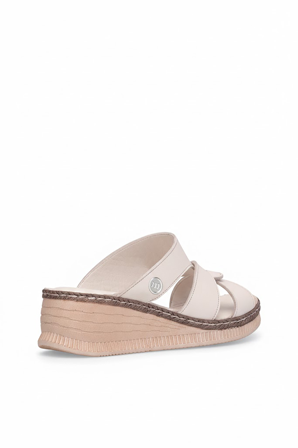 Mammamia D26YT-1375 Kadın Hakiki Deri Dolgu Topuk Terlik Krem