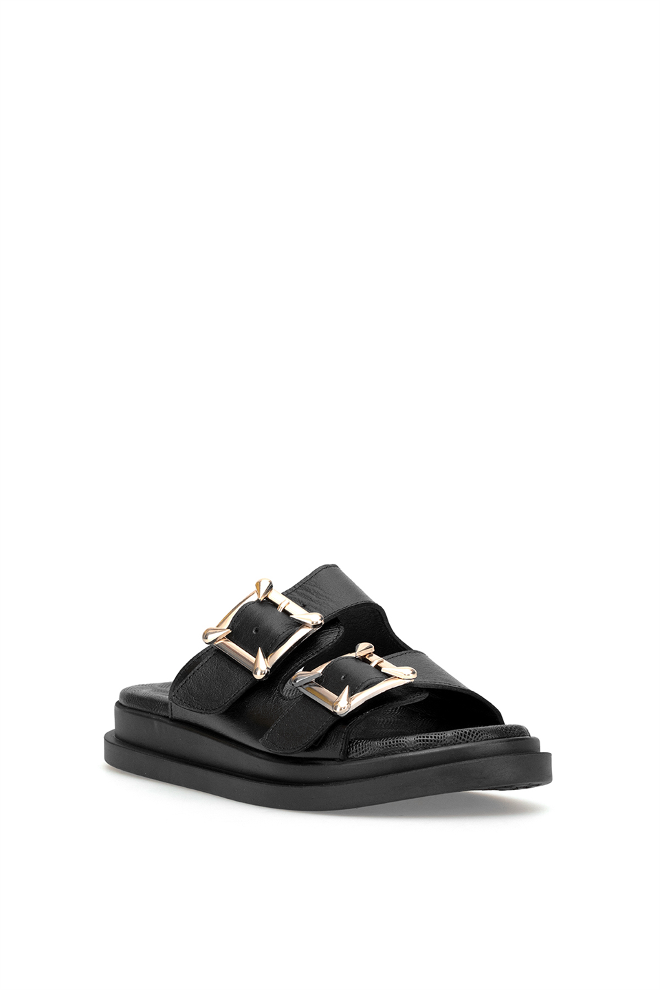 Mammamia D26YT-1780 Kadın Hakiki Deri Düz Terlik Siyah