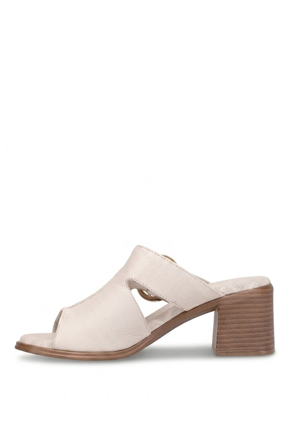 Mammamia D26YT-1785 Kadın Hakiki Deri Topuklu Terlik Krem