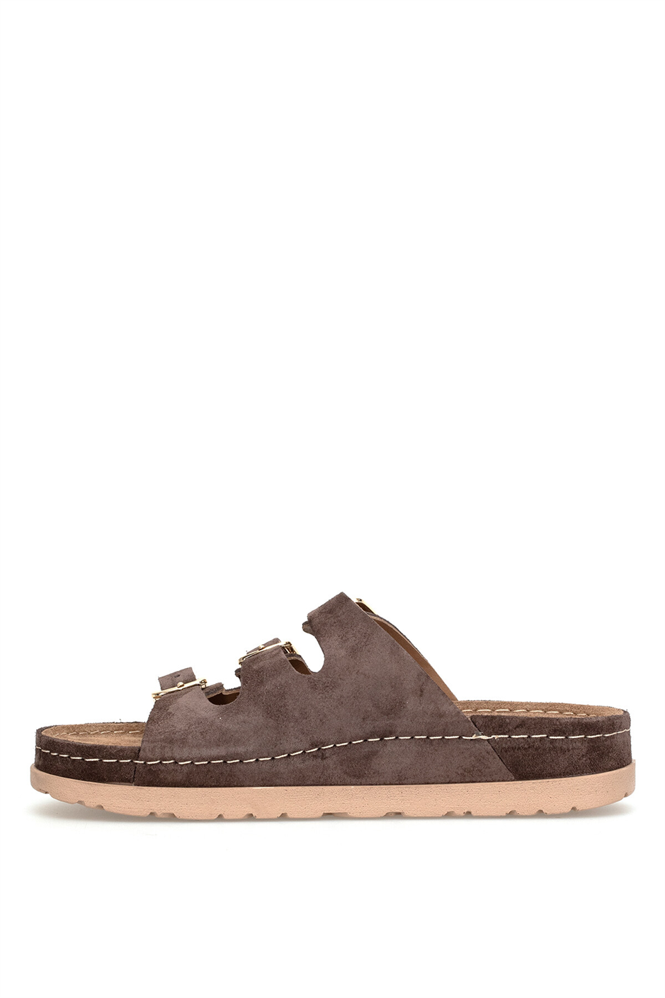 Mammamia D26YT-1865 Kadın Hakiki Deri Düz Terlik Kahverengi