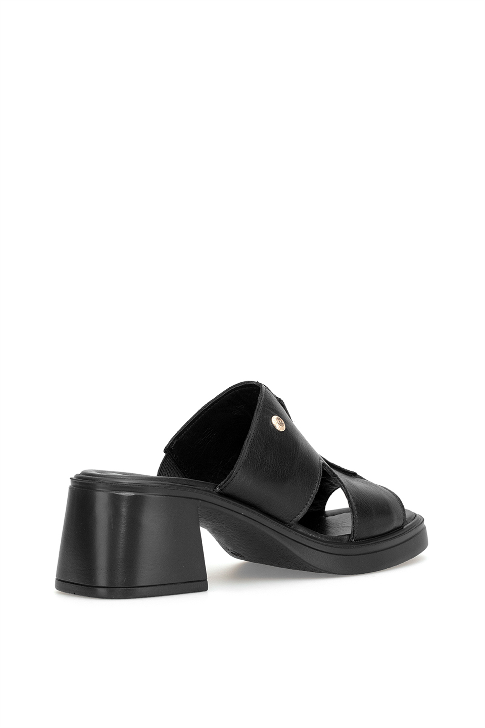 Mammamia D26YT-1900 Kadın Hakiki Deri Topuklu Terlik Siyah