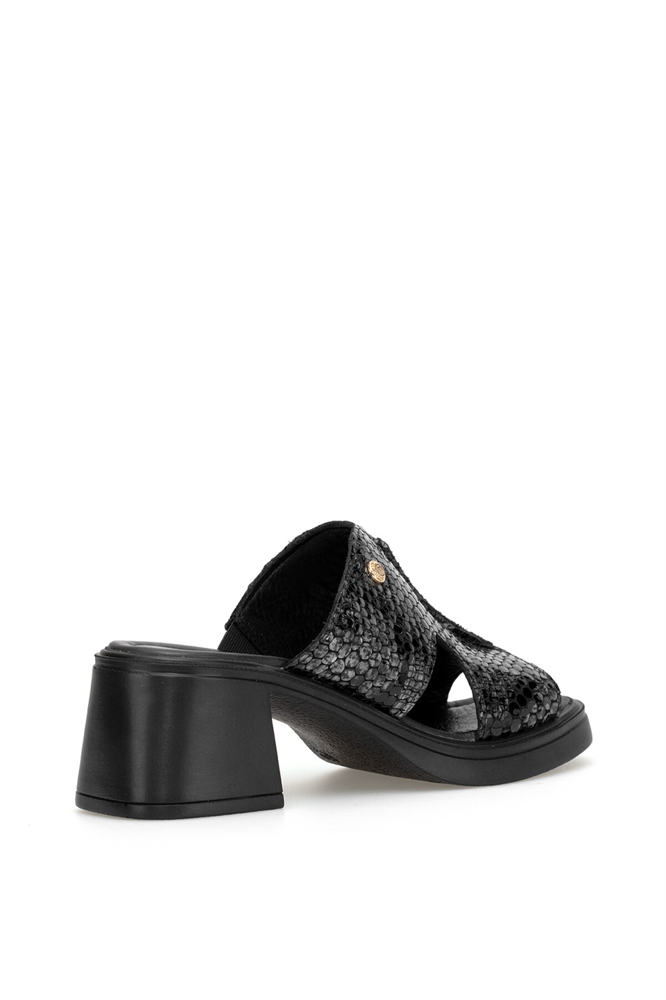 Mammamia D26YT-1900R Kadın Hakiki Deri Topuklu Terlik Siyah