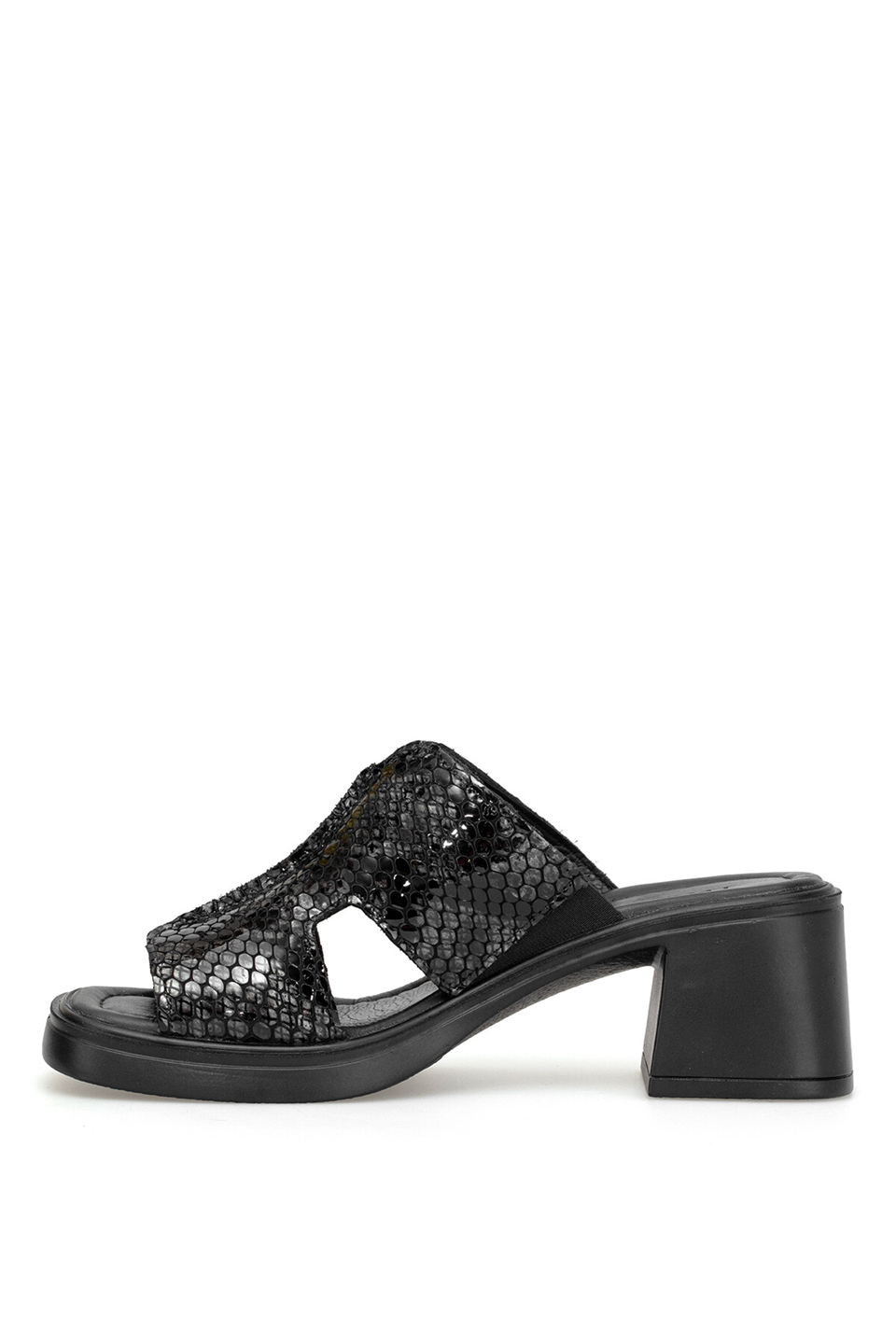 Mammamia D26YT-1900R Kadın Hakiki Deri Topuklu Terlik Siyah