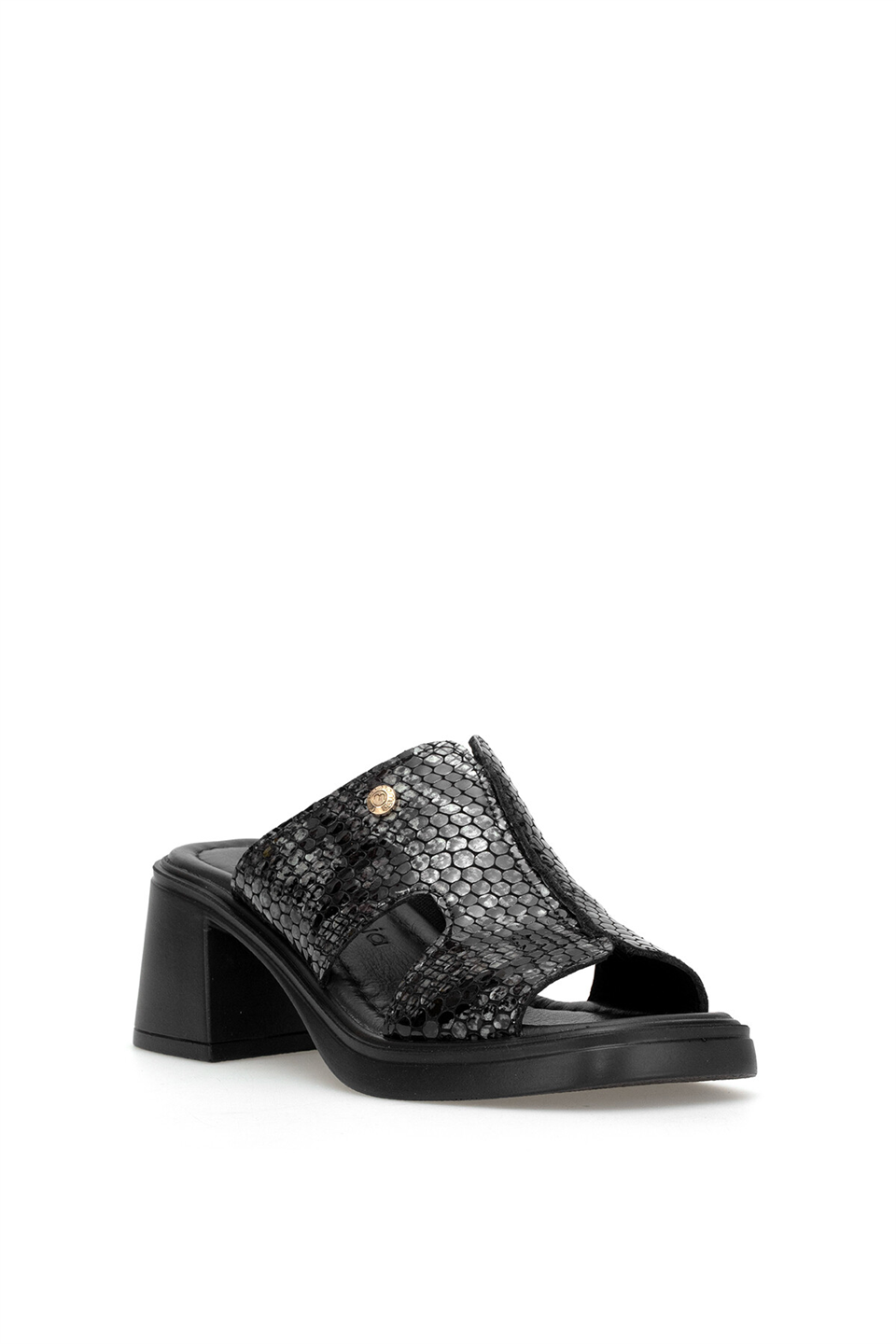 Mammamia D26YT-1900R Kadın Hakiki Deri Topuklu Terlik Siyah