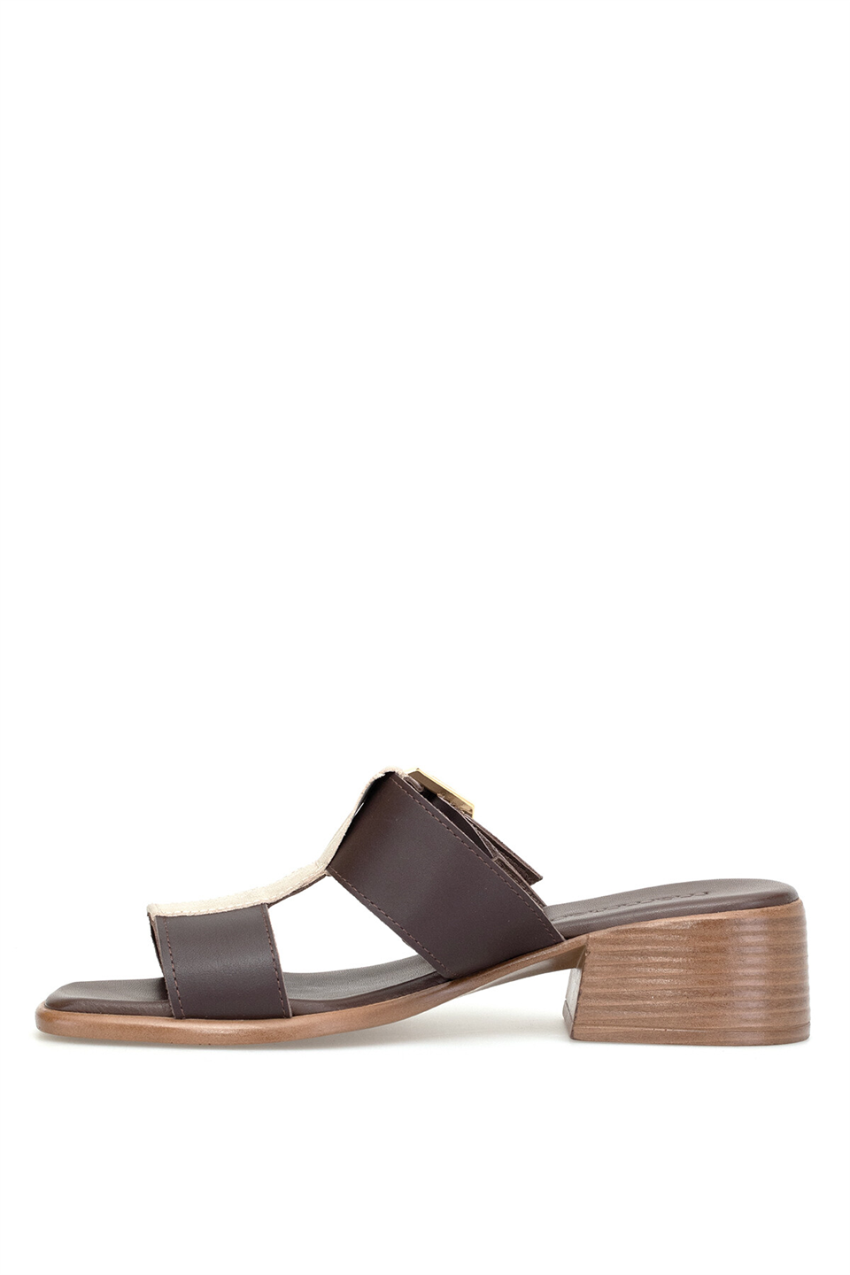 Mammamia D26YT-6110 Kadın Hakiki Deri Topuklu Terlik Kahverengi