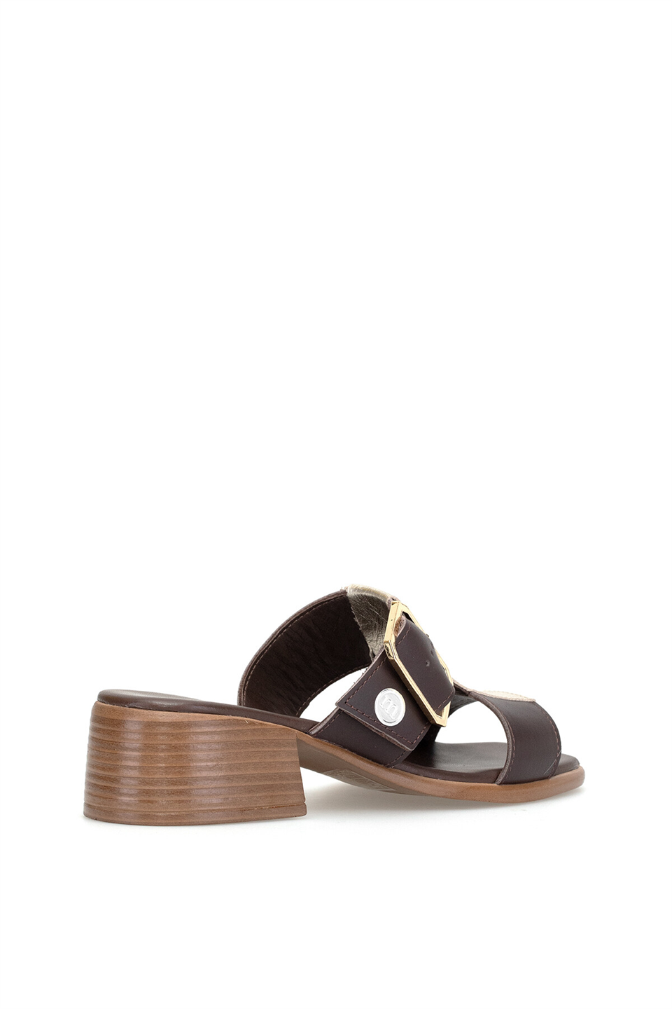 Mammamia D26YT-6110 Kadın Hakiki Deri Topuklu Terlik Kahverengi