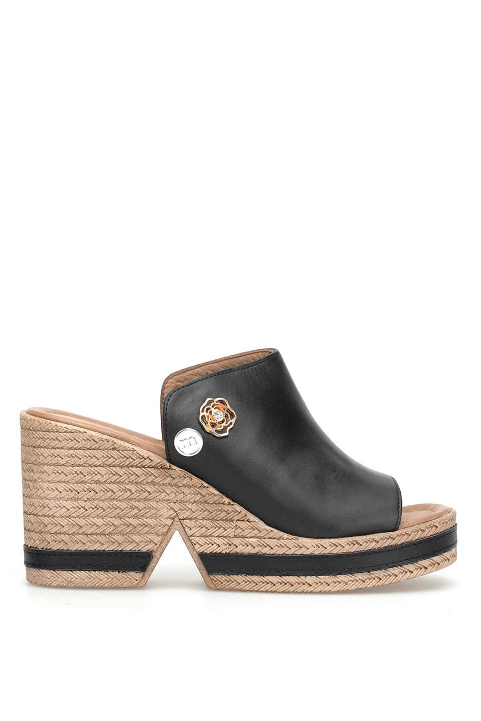 Mammamia D26YT-6115 Kadın Hakiki Deri Dolgu Topuk Terlik Siyah