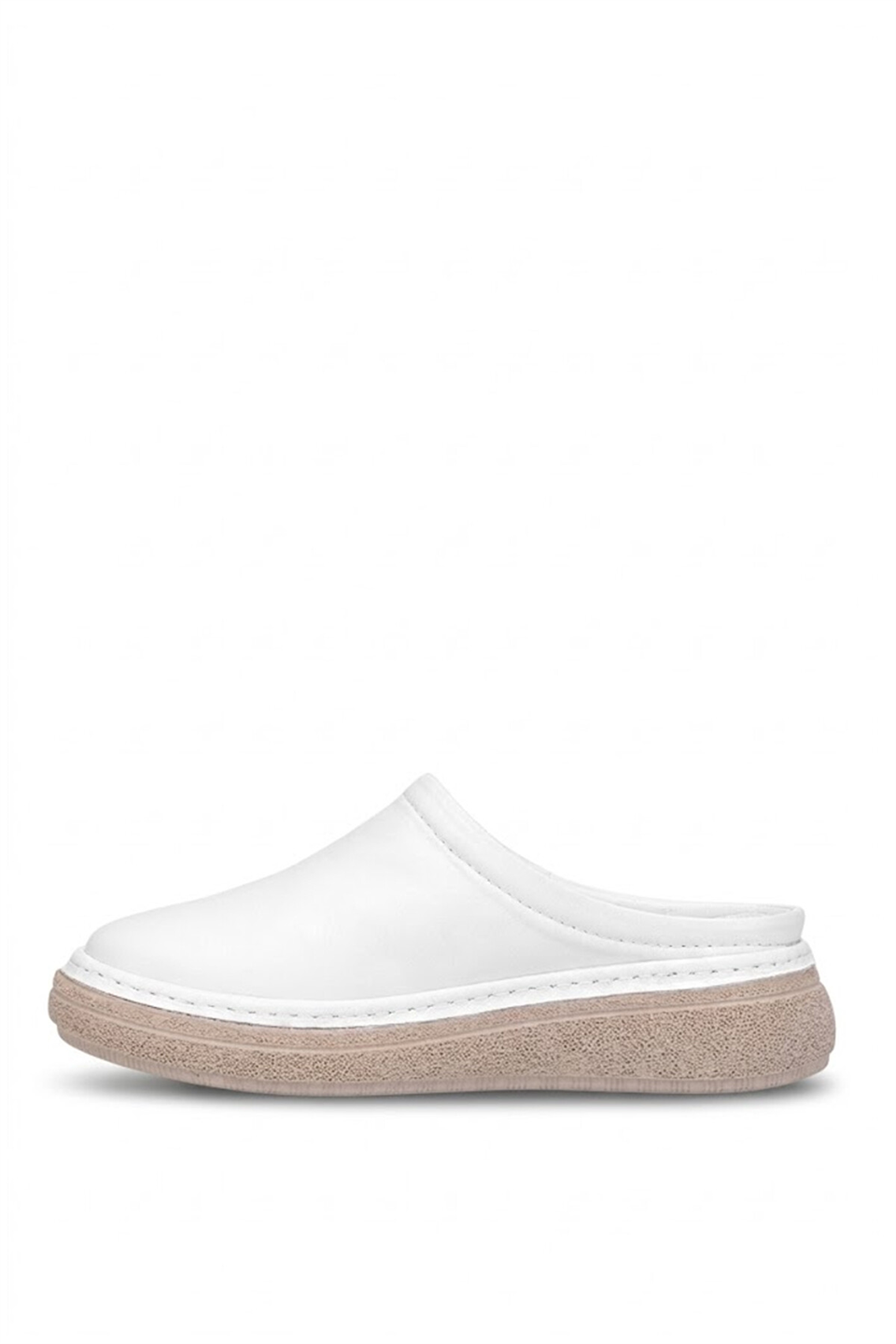 Mammamia D26YT-6140 Hakiki Deri Ortopedik Kadın Sabo Terlik Beyaz
