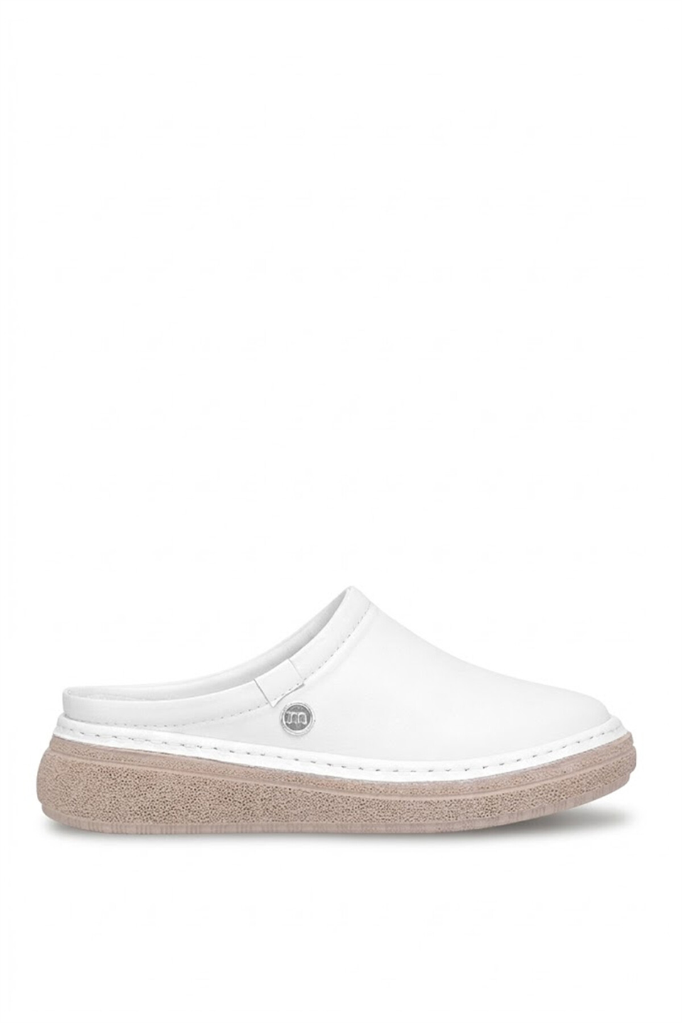 Mammamia D26YT-6140 Hakiki Deri Ortopedik Kadın Sabo Terlik Beyaz