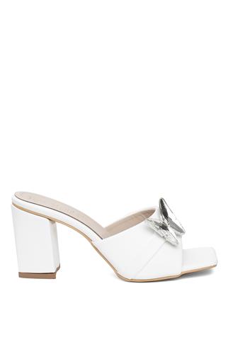 Miss Park Moda PM161 K420 Kadın Topuklu Terlik Beyaz