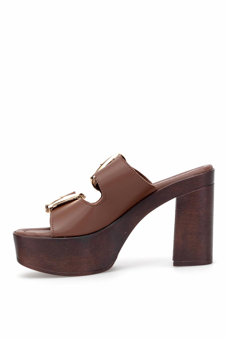 Miss Park Moda PM183 K766 Kadın Topuklu Terlik Kahverengi