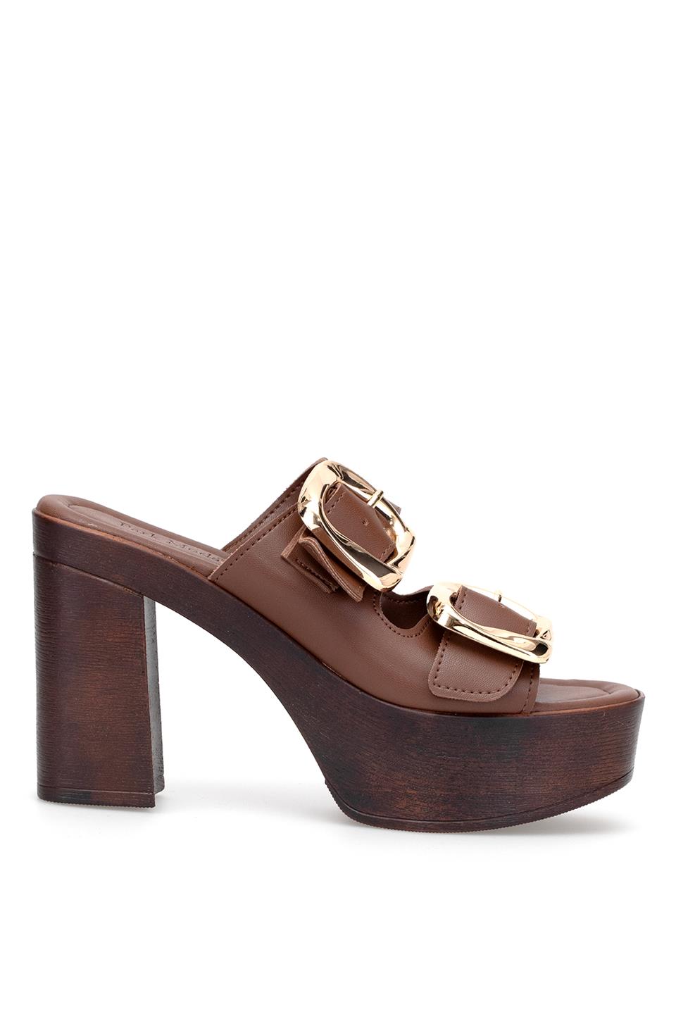 Miss Park Moda PM183 K766 Kadın Topuklu Terlik Kahverengi