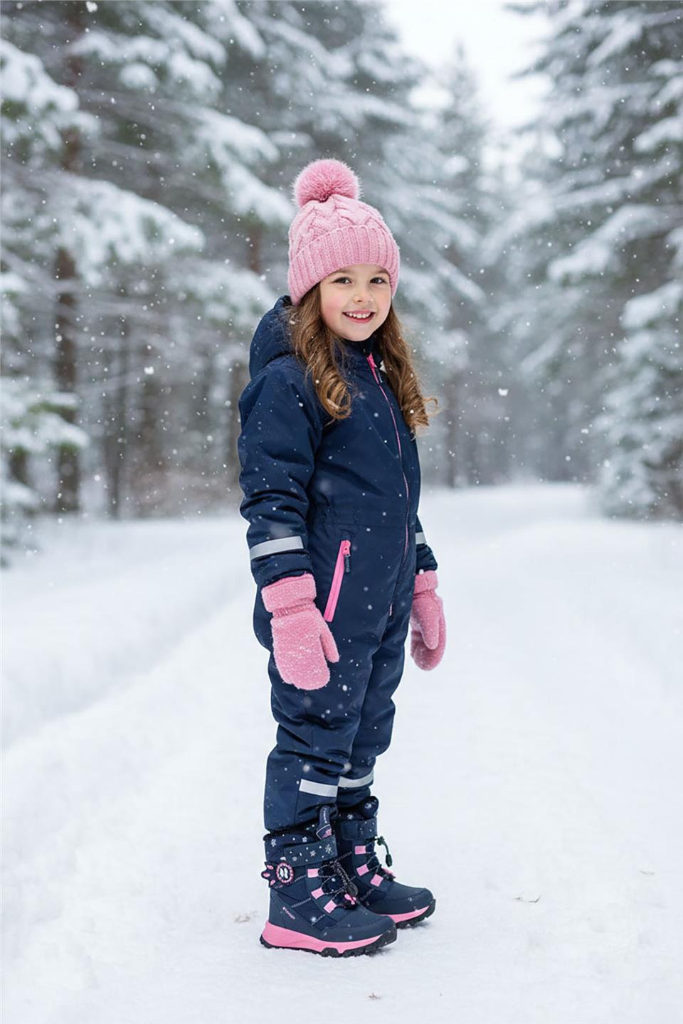 Ndrops YSEYL014 Kız Çocuk Kar Botu Lacivert - Pembe