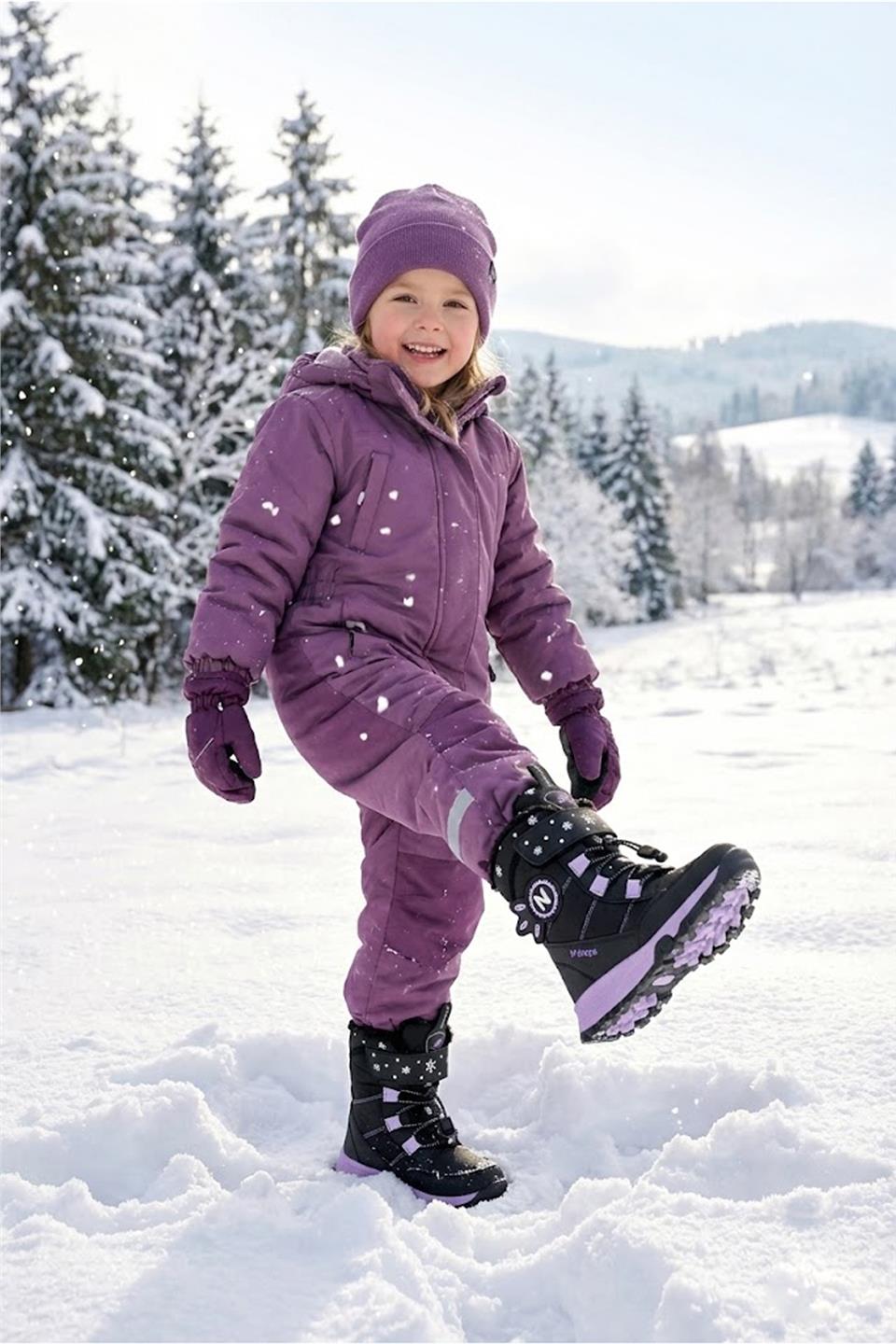 Ndrops YSEYL014 Kız Çocuk Kar Botu Siyah - Lila